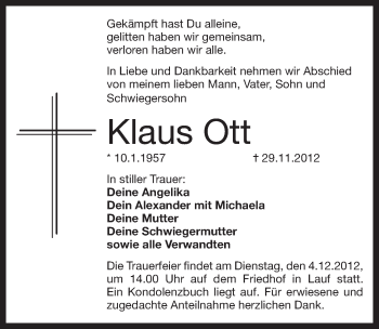 Traueranzeige von Klaus Ott von Pegnitz-Zeitung